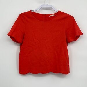 Sis Sis Womens Round Neck Short Sleeve Scalloped Trim Pullover Blouse Red Small